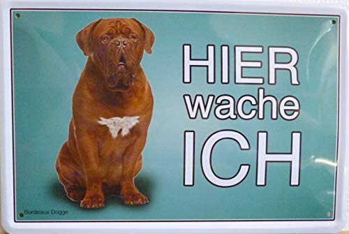hier wache ich – Burdeos Bulldog – Perro Dog 20 x 30 cm cartel de chapa 1554