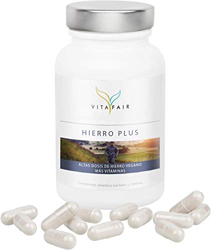 Hierro Plus - Vitamina C, B12 y Biotina - 120 Cápsulas - Esta Combinación Cubre al 100% de tus Necesidades Diarias - Dosis Alta - Vegano - Máxima Biodisponibilidad - German Quality