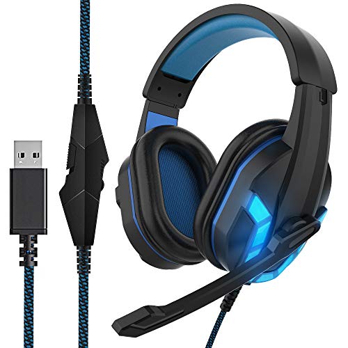 HIFI WALKER Cascos Gaming con Micrófono y Control de Volumen, Auriculares USB para PS4, Computadora Portátil, Tableta, PC