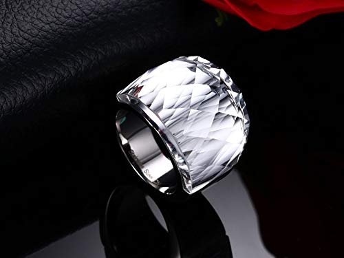 HIJONES Retro Anillo de Cristal Grande para Mujer Hombre Acero Inoxidable con Zirconia Cúbica Estilo de la Corte Real Blanco Tamaño 19