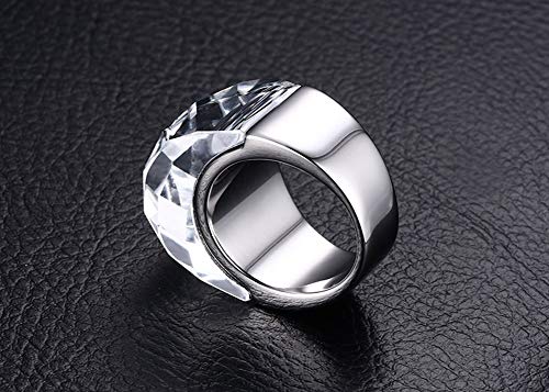 HIJONES Retro Anillo de Cristal Grande para Mujer Hombre Acero Inoxidable con Zirconia Cúbica Estilo de la Corte Real Blanco Tamaño 19