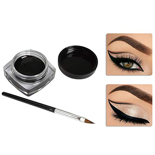 Hilai 1PC Impermeable Gel Eye Liner Gel Eyeliner Set Eyeliners Gel Marrón y Negro con Pincel Maquillaje Ceja Waterproof delineador de ojos en Gel Eyeliner (Negro, 0.18oz. / 5g)