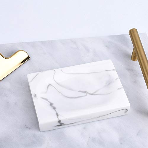 HilMe - Jabonera de mármol, soporte para barra de jabón, bandeja de esponja de mármol natural para lavabo de baño, cocina, No nulo, Tinta blanca., Tamaño libre