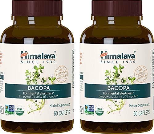 Himalaya Bacopa Monnieri/Brahmi | Suplemento Cerebral, Noótropo y Refuerzo Cerebral | Para el Enfoque Mental + la Memoria + la Claridad | 60 Tabletas, 750mg, 2 Meses de Suministro (2pack)