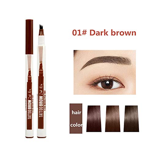 HIROCK Lápiz de cejas tatuaje impermeable Lápiz de cejas líquido Lápiz de cejas 4 tenedor Lápiz de maquillaje de larga duración de secado rápido (01# marrón oscuro)