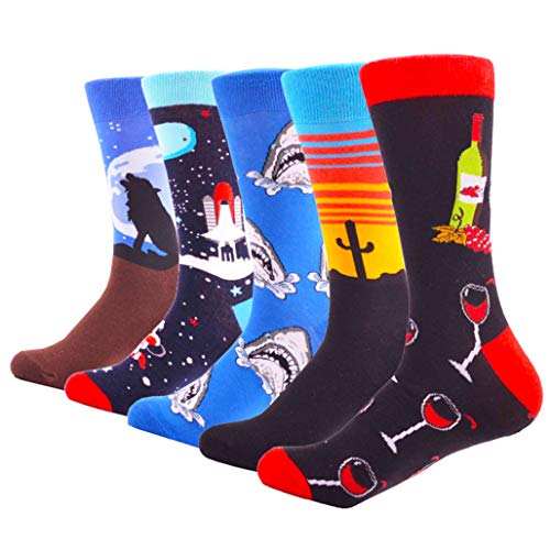 HIWEAR Vestido para hombre Colorido Diseño divertido Comodidad peinada Algodón Crew Pack de calcetines (Fashion-mix4)