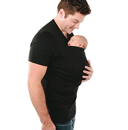 HKDFFC Hombres Canguro Porta Bebé Camiseta Papa Porta Bebé Ropa De Abrigo Lactancia Multifuncional Camiseta Cuello Redondo Informal De Ropa De Caballero,XXXL