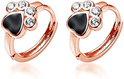 HMMJ Cute Puppy Paw Print Small Sleeper Pendientes de aro hipoalergénicos Plata de Ley Falso CZ Diamond Lovely Cat Round Huggie para Mujeres Adolescentes (Color : Rose Gold)