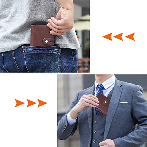 HNOOM Carteras para hombre Cuero genuino RFID Bloqueo Carteras para caballeros Cartera de cuero de gran capacidad plegable y delgada con 14 ranuras para tarjetas de crédito, bolsillo con cremal (café)