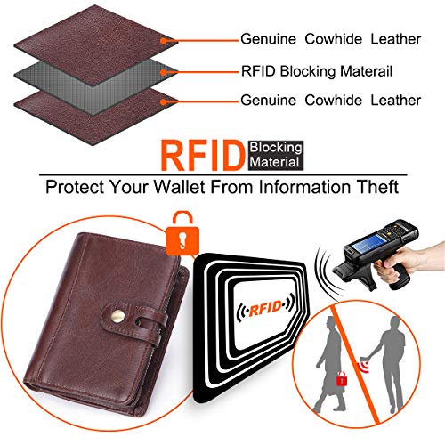 HNOOM Carteras para hombre Cuero genuino RFID Bloqueo Carteras para caballeros Cartera de cuero de gran capacidad plegable y delgada con 14 ranuras para tarjetas de crédito, bolsillo con cremal (café)