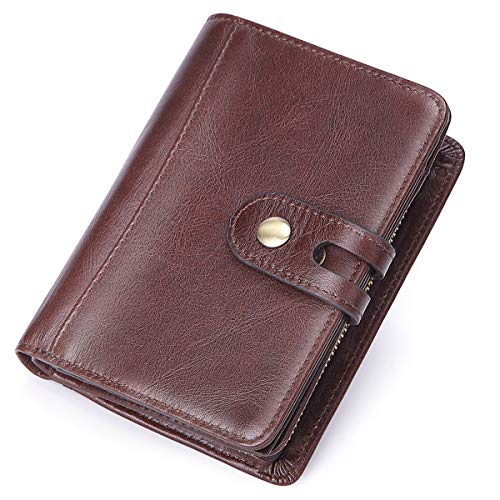 HNOOM Carteras para hombre Cuero genuino RFID Bloqueo Carteras para caballeros Cartera de cuero de gran capacidad plegable y delgada con 14 ranuras para tarjetas de crédito, bolsillo con cremal (café)