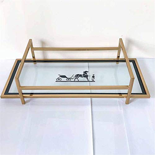 HO-TBO Bandeja de decoración, Joyería Bandeja Rectangular Decorativo del Metal del Oro del Espejo de cortesía Perfume Maquillaje cosmético Organizador Tabla Bandeja de Oro Atractivo y Conveniente