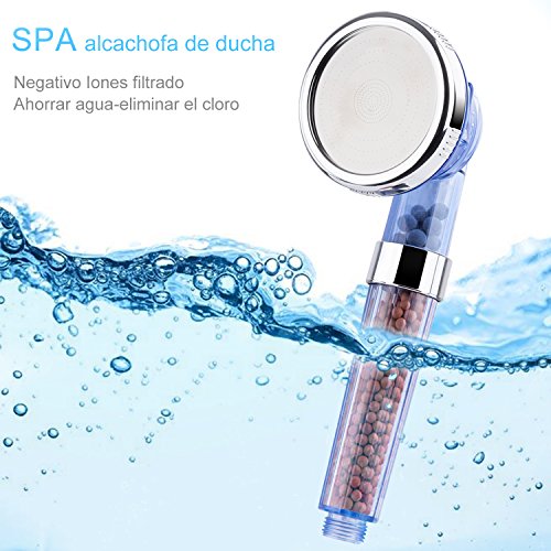 HogarTech Cabeza de Ducha de Mano, Cabeza de Ducha Iónico de Filtración con Alta Presiòn, 3 Modos de Ducha Desmontable Portátil Cabeza de Ducha con Manguera
