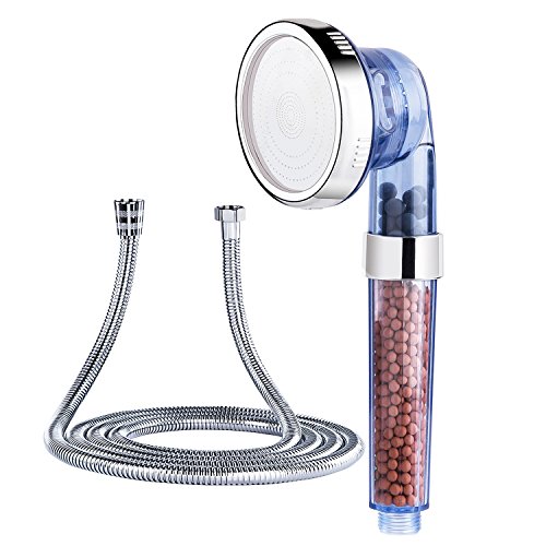 HogarTech Cabeza de Ducha de Mano, Cabeza de Ducha Iónico de Filtración con Alta Presiòn, 3 Modos de Ducha Desmontable Portátil Cabeza de Ducha con Manguera