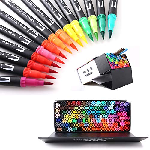 Hohuhu - Juego de rotuladores punta pincel doble para colorear libros, caligrafía y diario HOH-100B