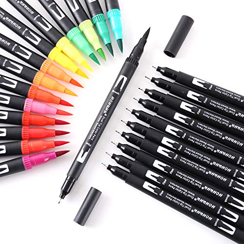 Hohuhu - Juego de rotuladores punta pincel doble para colorear libros, caligrafía y diario HOH-100B