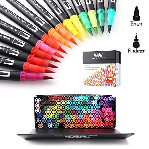 Hohuhu - Juego de rotuladores punta pincel doble para colorear libros, caligrafía y diario HOH-100B