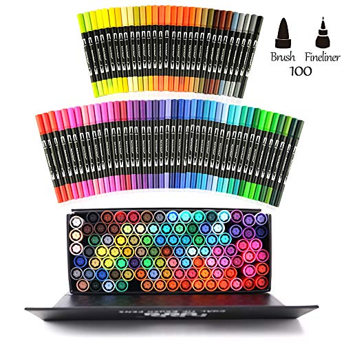 Hohuhu - Juego de rotuladores punta pincel doble para colorear libros, caligrafía y diario HOH-100B