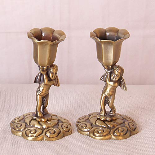 Hokaime Candelabro de Metal clásico del sostenedor de Vela Cena Decoración Ángel Soporte de la Vela decoración de la Boda Juego de 2,Oro