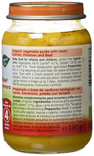 Holle Potito de Zanahoria, Patata con Ternera (+4 meses) - Paquete de 6 x 190 gr - Total: 1140 gr