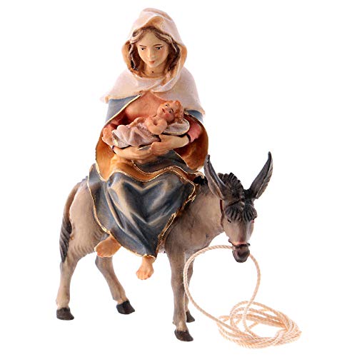 Holyart Virgen Mar?a Embarazada sobre el Burro con pregamino para bel?n Original Madera Pintada Val Gardena, Figuras de Altura Media 10 cm