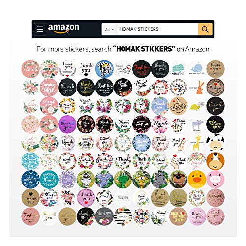 HOMAK – Rollo de pegatinas de agradecimiento (juego de 2, 1000 piezas) Rollo de etiquetas autoadhesivas de 2,5 cm / 1 pulgada Suministros para cartas de negocios, embalaje de regalo, correo de clientes, Vellum, marrón, 2.5cm / 1 inch