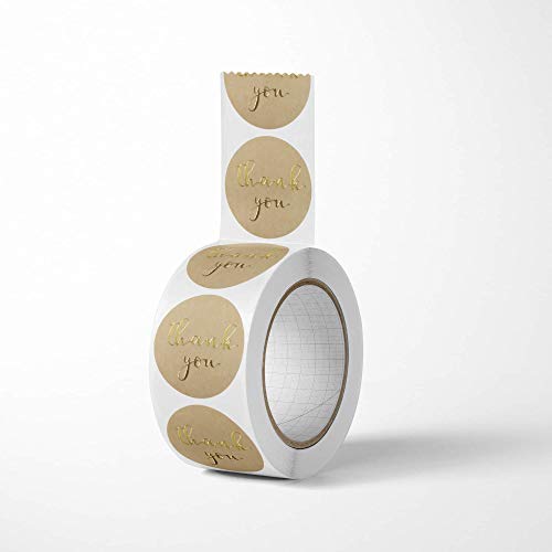 HOMAK – Rollo de pegatinas de agradecimiento (juego de 2, 1000 piezas) Rollo de etiquetas autoadhesivas de 2,5 cm / 1 pulgada Suministros para cartas de negocios, embalaje de regalo, correo de clientes, Vellum, marrón, 2.5cm / 1 inch
