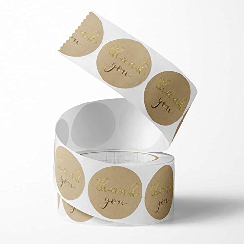 HOMAK – Rollo de pegatinas de agradecimiento (juego de 2, 1000 piezas) Rollo de etiquetas autoadhesivas de 2,5 cm / 1 pulgada Suministros para cartas de negocios, embalaje de regalo, correo de clientes, Vellum, marrón, 2.5cm / 1 inch