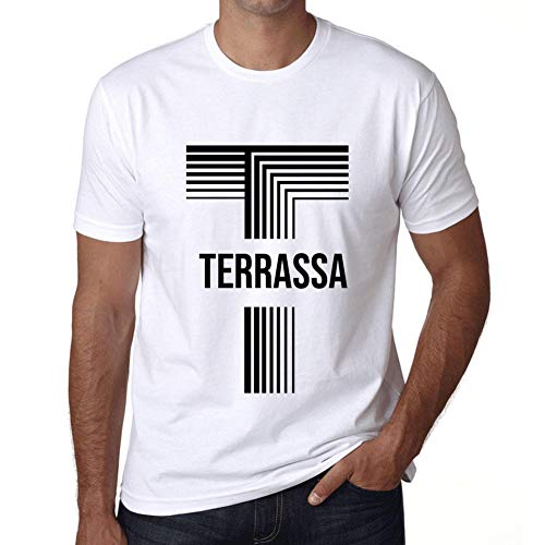 Hombre Camiseta Vintage T-Shirt Gráfico Letter T Countries and Cities TERRASSA Blanco