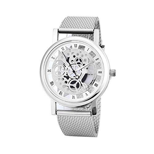 Hombres mecánico Ocasional clásico Reloj de Pulsera Hueco Maestra de Cosecha telefónico Grabado Reloj analógico de aleación Brazalete de Pulsera Informal batería incorporada de Plata