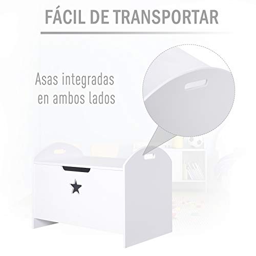 HOMCOM Baúl de Almacenaje Organizador de Juguete de Niño Tapa Reversible Diseño con Seguridad Amplio Espacio Carga 20 kg 62x40x46,5 cm Blanco