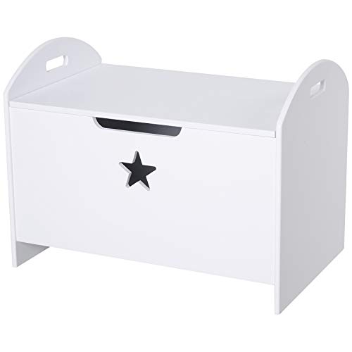 HOMCOM Baúl de Almacenaje Organizador de Juguete de Niño Tapa Reversible Diseño con Seguridad Amplio Espacio Carga 20 kg 62x40x46,5 cm Blanco