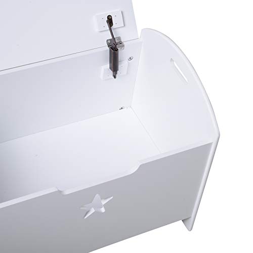 HOMCOM Baúl de Almacenaje Organizador de Juguete de Niño Tapa Reversible Diseño con Seguridad Amplio Espacio Carga 20 kg 62x40x46,5 cm Blanco