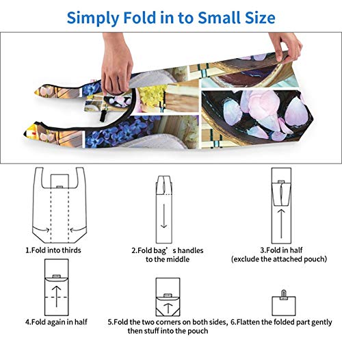 Home Decor Spa Organic Cosmetics Theme Wooden Bowl Petals Lavender Candle Pebbles Therapy Oils Image Purple Brown Reusable Fold Eco-Friendly Shopping Bags