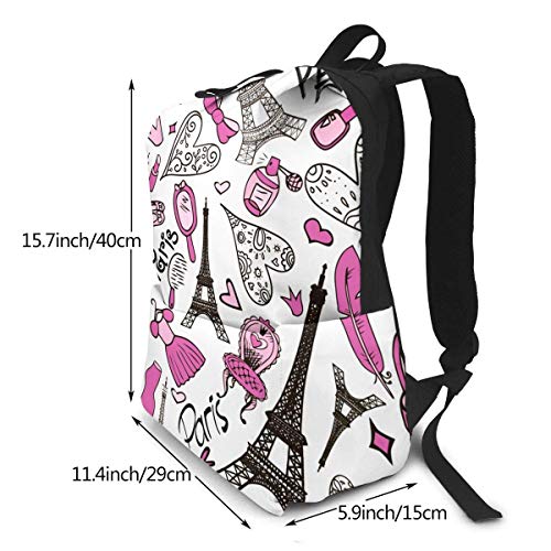 Homebe Mochila Unisex, Eiffel Tower Paris Romantic Business Laptop Backpack Durable Wear Resistance Schoolbag 14 * 8 Inch