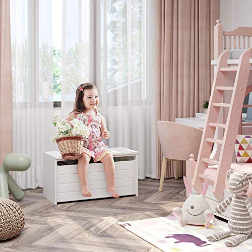 HOMECHO Armario para Almacenamiento de Juguetes Ropa Móvil Baúles Infantil para Niños Chicos con Ruedas Organizador para Juguetes de Madera Blanco 69x32x35.5 cm