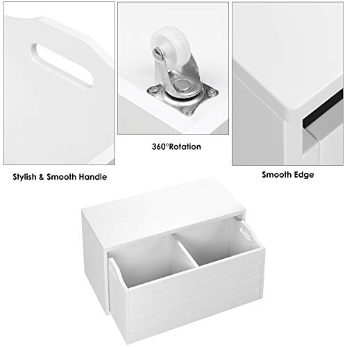 HOMECHO Armario para Almacenamiento de Juguetes Ropa Móvil Baúles Infantil para Niños Chicos con Ruedas Organizador para Juguetes de Madera Blanco 69x32x35.5 cm