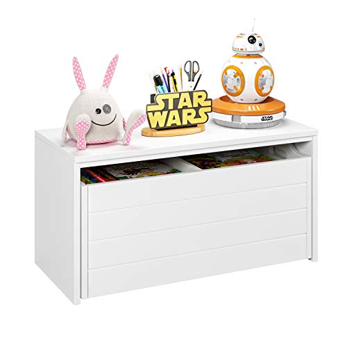 HOMECHO Armario para Almacenamiento de Juguetes Ropa Móvil Baúles Infantil para Niños Chicos con Ruedas Organizador para Juguetes de Madera Blanco 69x32x35.5 cm