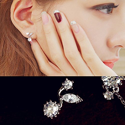 HOMEYU® CZ Crystal Sun Flower Sweep up Ear Ear Cuffs Pendientes Stud Set