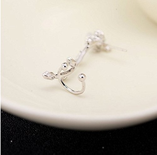 HOMEYU® CZ Crystal Sun Flower Sweep up Ear Ear Cuffs Pendientes Stud Set