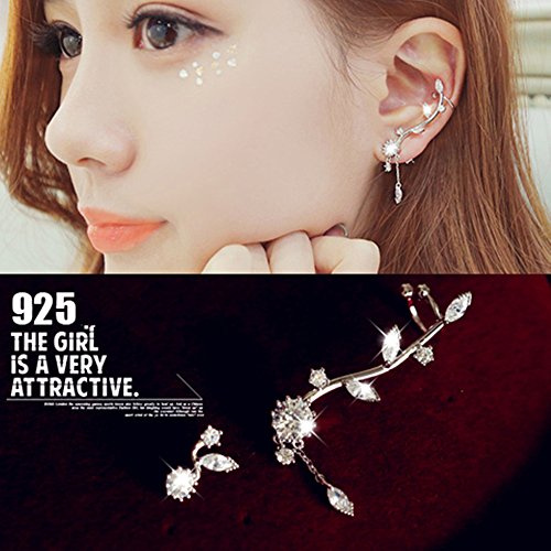 HOMEYU® CZ Crystal Sun Flower Sweep up Ear Ear Cuffs Pendientes Stud Set