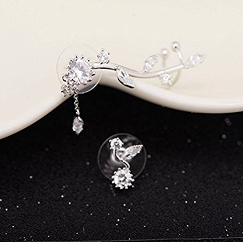 HOMEYU® CZ Crystal Sun Flower Sweep up Ear Ear Cuffs Pendientes Stud Set
