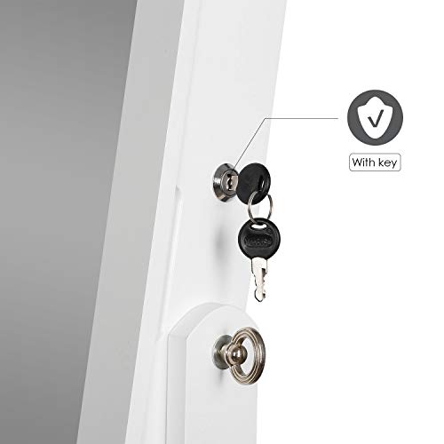 Homfa Armario de Espejo de Joyería Espejo Joyero de Pie para Joyas 42x36.5x152cm Blanco