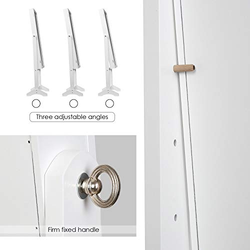 Homfa Armario de Espejo de Joyería Espejo Joyero de Pie para Joyas 42x36.5x152cm Blanco