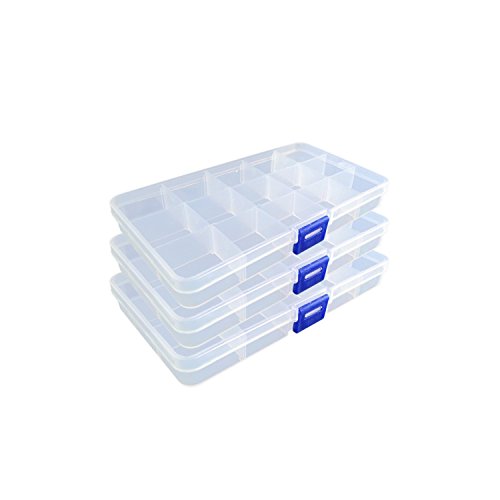 Homiki - Caja de almacenamiento de joyas, plástico 15 compartimentos, utensilio ajustable, contenedor de usos múltiples