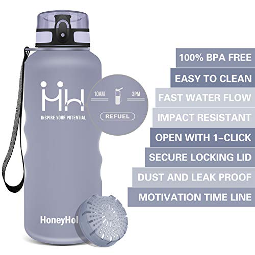 HoneyHolly Botella de Agua Deportes 1500ml Sin Bpa & Apertura con un Solo botón Reutilizable Filtro Botella Gimnasio Tritan Plástico para Niños, Sport, Gimnasio, Trekking, Bicicleta