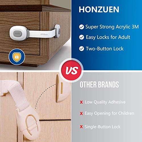 HONZUEN Cierres Seguridad Bebés Extra Fuerte 3M Adhesivo Protector Cajones Bebe, Cerraduras de Seguridad Niños para Armarios Cajones Puertas WC Electrodomésticos, 6 Pieza