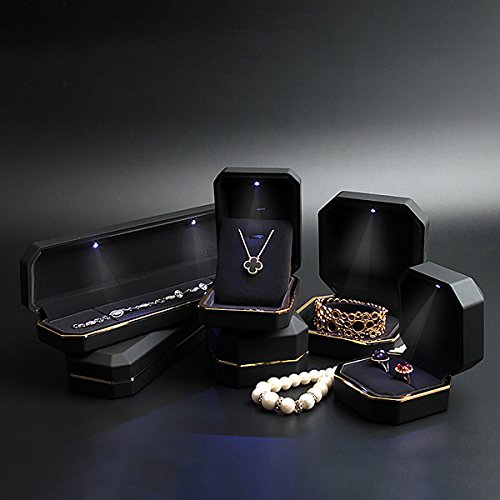 HooAMI Caja para organizar y guardar joyas, anillos, para regalar, con luz LED, para anillo de compromiso