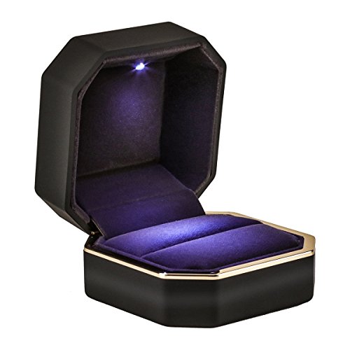 HooAMI Caja para organizar y guardar joyas, anillos, para regalar, con luz LED, para anillo de compromiso