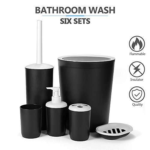 Hoomtaook Juego de Accesorios para Baño Set de Baño 6 Piezas Plástico PP no Tóxico Negro